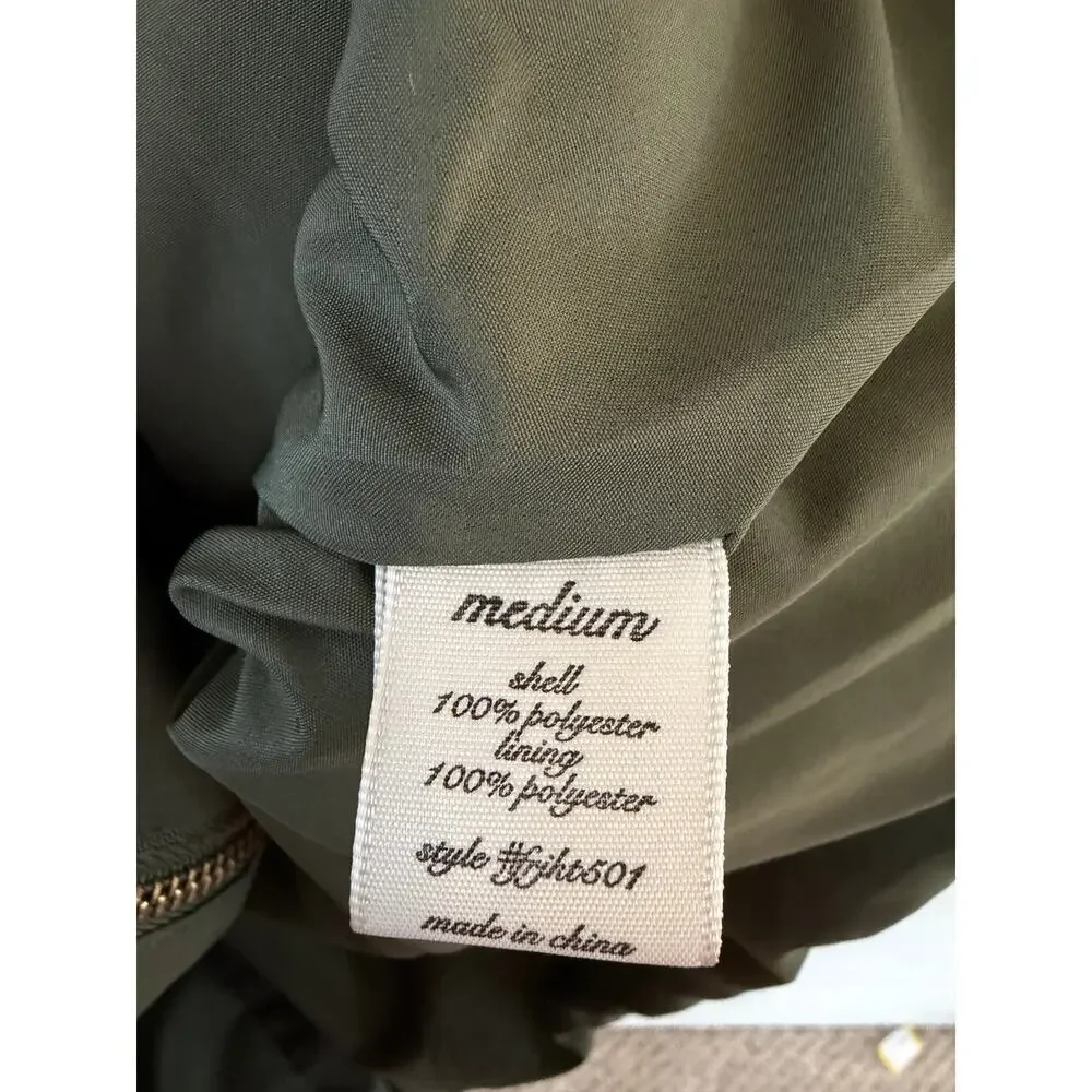 Miami Olive Green Quilted Puffer Vest Pink Trim Zip Front Women’s Medium - Picture 4 of 7